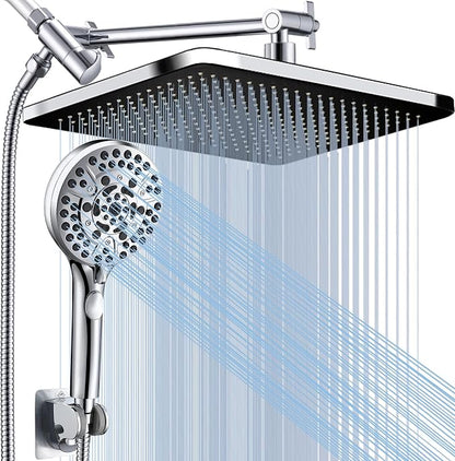 Rainfall Shower Head with Handheld, 14 Inch Rain Shower Head Combo,High Pressure Fixed Showerhead and 10 Spray Settings Handheld Shower Heads,Bathroom Accessories,Chrome