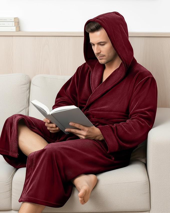 NY Threads Luxury Ultra Soft Mens Robe with Hood Plush Fleece Long Bathrobe