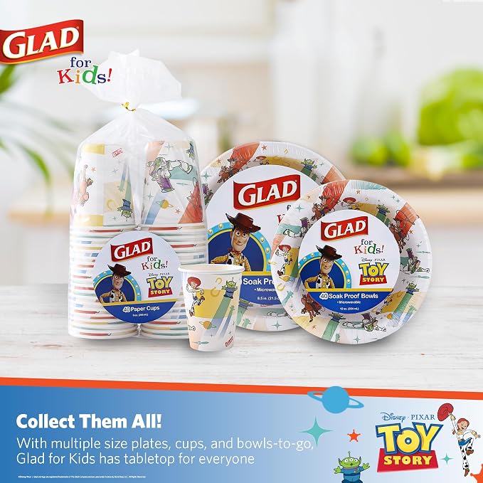 Glad for Kids Disney Pixar Toy Story Paper Cups, Beams, 9 Oz, 40 Ct, 10-Pk | Fun kid-friendly design, for juice, water, and cold drinks, disposable, lightweight, everyday party use