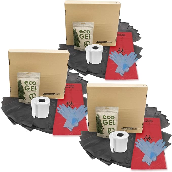 Potty Box Complete Toilet Set, Portable, Collapsible Toilet with Liners and Toilet Chemicals. 3 Pack