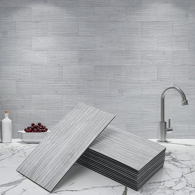 Art3d 102-Pack Peel and Stick Backsplash on Subway Tile, White-Washed Wood | 3 x 6 in, PVC, Self Adhesive, Waterproof, Traceless Peel, Modular Splicing, Ideal for Vanities, Bathrooms