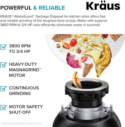 KRAUS Kore Workstation 30-inch Undermount 16 Gauge Stainless Kitchen Sink, Single Bowl Kitchen Sink with 3/4 HP Garbage Disposal, KWU110-30-100-75MB