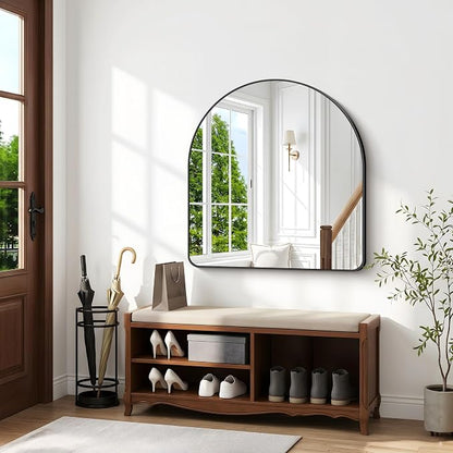 BONEWEI Arched Wall Mirror,42x42 inch Black Arched Mirror Bathroom,Large Vanity Mirror for Over Sink Metal Frame,Tempered Glass Arch Mirrors for Bedroom,Entryway,Living Room,Home Decor Shatter-Proof