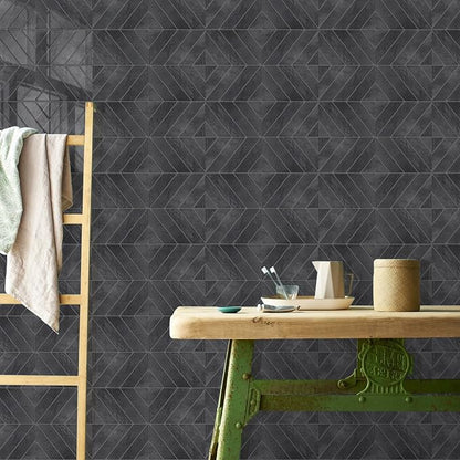 STICKGOO Herringbone Peel and Stick Backsplash, Black/Grey Grout, 10 Sheets | 12.6 x 9.7 in, Thicker Rectangular Vinyl Stick-On Wall Tiles, Easy Alignment, Waterproof, Easy to Clean, Kitchen/Bathroom