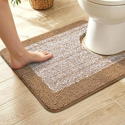 Toilet Rugs U-Shaped 24x19, Non-Slip Plush Shaggy Quick Dry Bathroom Contour Rugs, Extra Soft Absorbent Chenille Washable Bath Mat for Toilet Base, Coffee