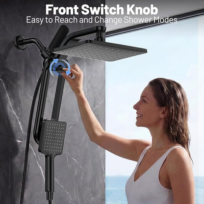 Dual Filtered Rainfall Handheld Showerhead Spray Combo with 7 Modes | 2026 Upgraded Shower Head Combo, Dual Filtration For Skin & Hair Care, One-Button Filter Replacement, Matte Black