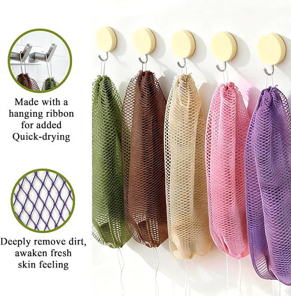 Authentic African Net Sponge, 2 Pack 45-Inch Exfoliating Bath Sponge and Shower Loofah for Body and Back, Colorfast Quick-Dry Knotted Mesh Scrubber with Travel Pouch(Red & Green)