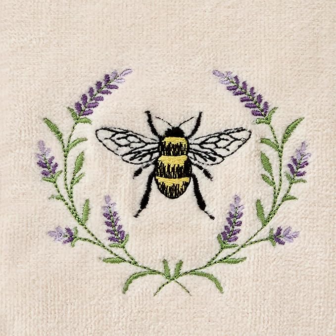 SKL Home Bee Lavender Hand Towel Set-2pc, 100% Cotton, Embroidered, Natural | Soft, decorative velour. For use in the bathroom, kitchen or bar & makes a great gift.