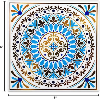DICOFUN 32 Moroccan Tile Peel and Stick Backsplash, 6" x 6" Waterproof Mandala Stick on Wall Tiles (Style 2)