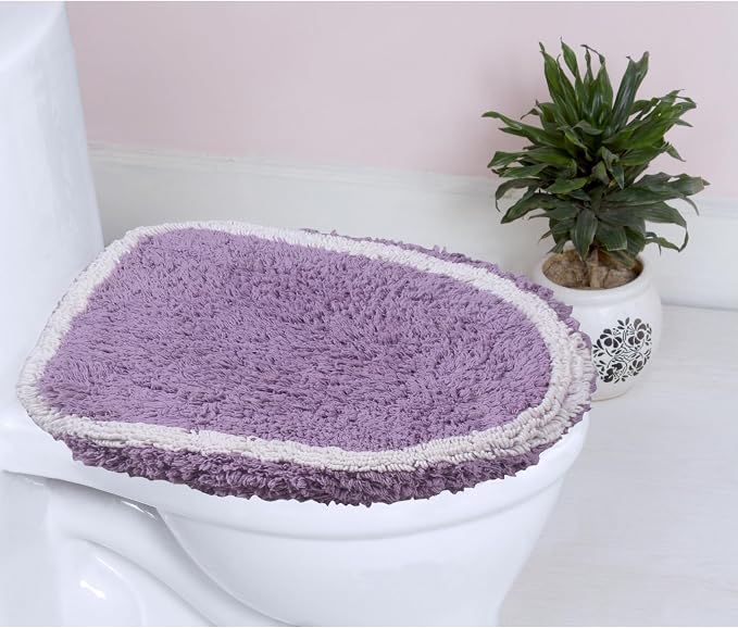 Home Weavers Allure Collection Toilet Lid Seat Cover, Elastic Edges, 100% Cotton Soft Universal Fit for Standard Oblong Round Elongated Bath Room Bowl Lids, Washable, 18"x18" Toilet Lid Cover, Purple