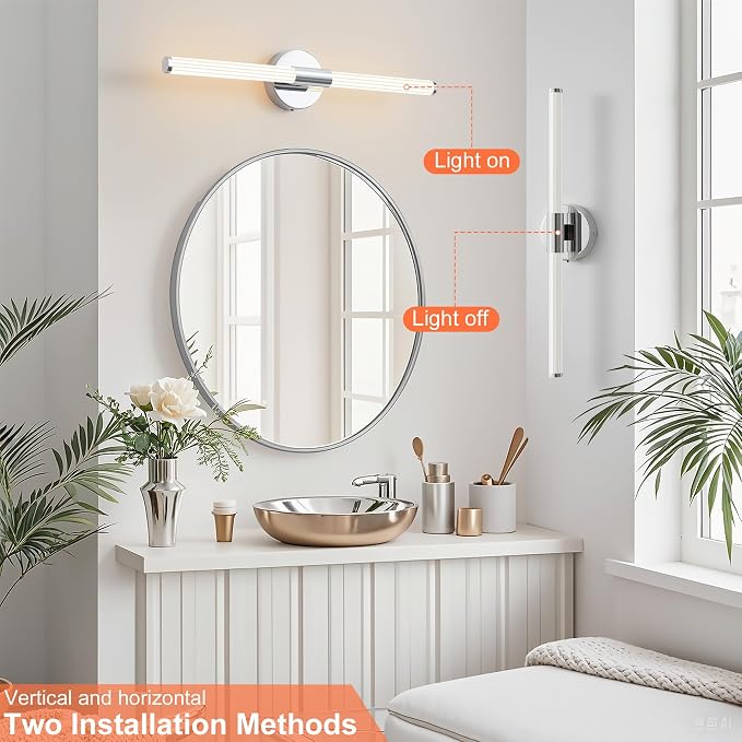 Wall Sconces Set of 2 Hardwired LED Vanity Light Chrome 23" | Dimmable 5CCT LED Bathroom Light Fixtures, 360° Full Lighting, Modern Vanity Light Bar for Bathroom Mirror