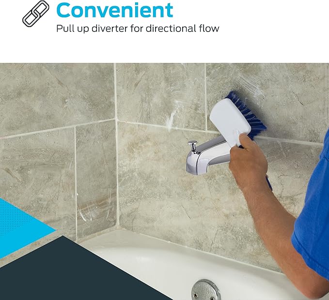 EZ-FLO 5-3/8 Inch Nose Diverter Tub Spout, 1/2 Inch IPS Connection, Chrome Finish, 15083