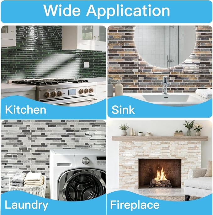 Art3d Linear Tile Peel and Stick Backsplash, 10-Sheet, Multi-Tone Gray | 12 x 12 Inch, Enhanced Thickness, Warp Resistant, Strong Adhesion, Sturdy, for Kitchen, Bedroom, Ideal for Home Improvement