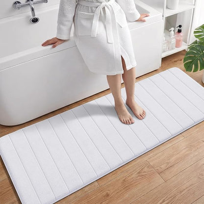 Yimobra Bathroom Runner 60"x24", Non Slip Memory Foam Bath Mat, Super Soft Water Absorbent Hallway Carpet, Machine Washable Rug for Vanity Tub Shower, White