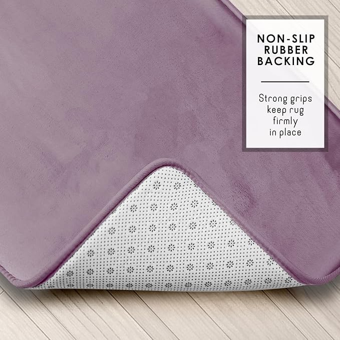 Clara Clark Bathroom Rugs, Velvet Memory Foam Bath Mat, Non-Slip Bath Rugs, Machine Wash, Dries Quickly, Ultra Soft Plush Bath Mats for Bathroom, 20 x 32, Dusty Purple