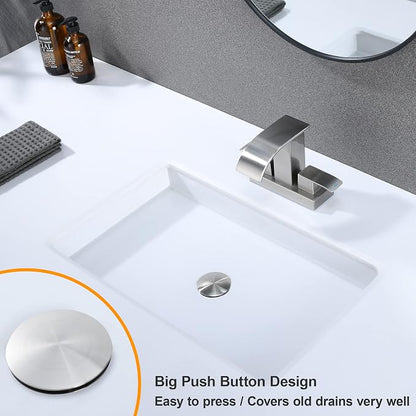 Bathroom Sink Drain Stopper 1.1~1.5 Inch, Universal Pop Up Sink Stopper, Anti-Clogging Sink Drain Strainer with Hair Catcher, Bounce Push Type Sink Drain Filter (Brushed Nickel)