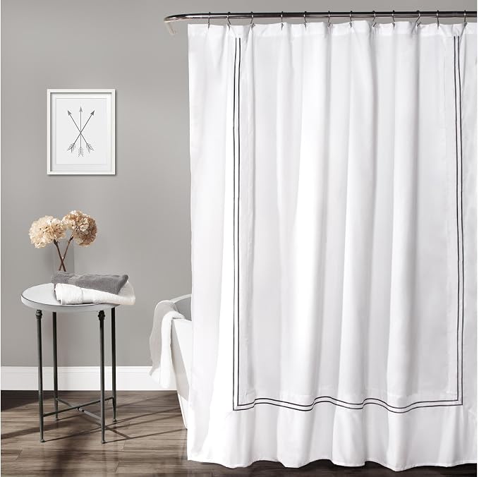 Lush Decor Hotel Collection Shower Curtain Fabric Minimalist Plain Style Bathroom Design, 72" x 72", White and Gray