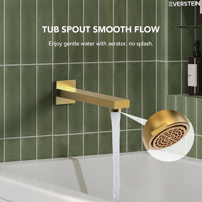 Shower Tub Faucet Set, 10" Bathroom Rainfall Shower Head Fixtures Combo with Handheld Spray and Tub Spout, Brushed Gold (Valve Included)