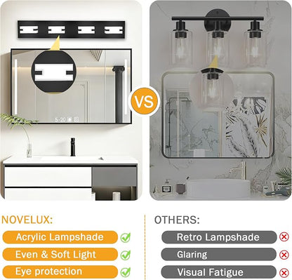 LED Black Bathroom Light Fixtures, 4-Light 27W 5CCT Modern Vanity Lights | NOVELUX LED Black Bathroom Light Fixtures, 4-Light Modern Vanity Lights , ETL Listed, 27W 5CCT Adjustable