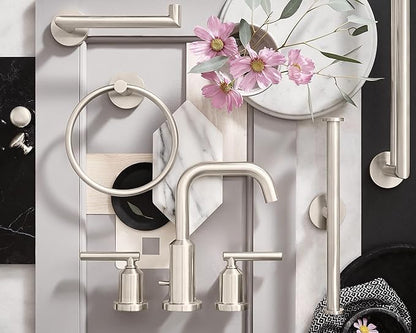 Moen Gibson Two-Handle High Arc Widespread Modern Bathroom Sink Faucet for 3-Hole Setups with Valve Included, Brushed Nickel, TV6142BN