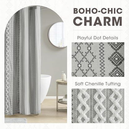 INK+IVY Imani Tufted Chenille 100% Cotton Shower Curtains Machine Washable, Modern Home Bathroom Décor Bathtub Privacy Screen, 72" x 72", Grey | Machine Washable, Boho Tufted Chenille Modern Home Bathroom Decor, Bathtub Privacy Screen, OEKO-TEX Certified