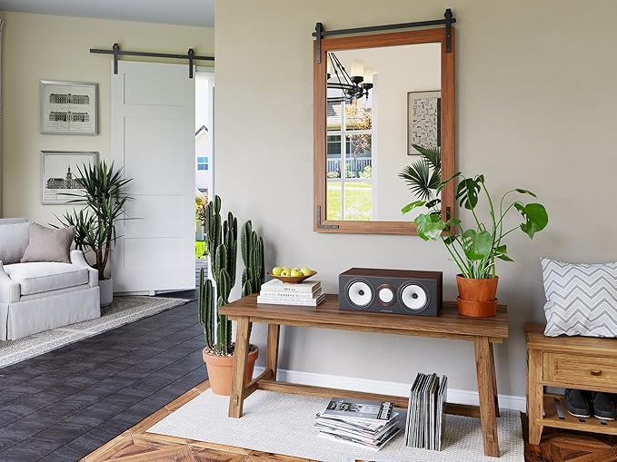 Farmhouse Bathroom Mirror, 24"x36" Brown Farmhouse Mirror with Rustic Wood Framed, Barn Door Vanity Mirrors for Wall, Vintage Decorative Mirrors for Entryway,Living Room,Bedroom