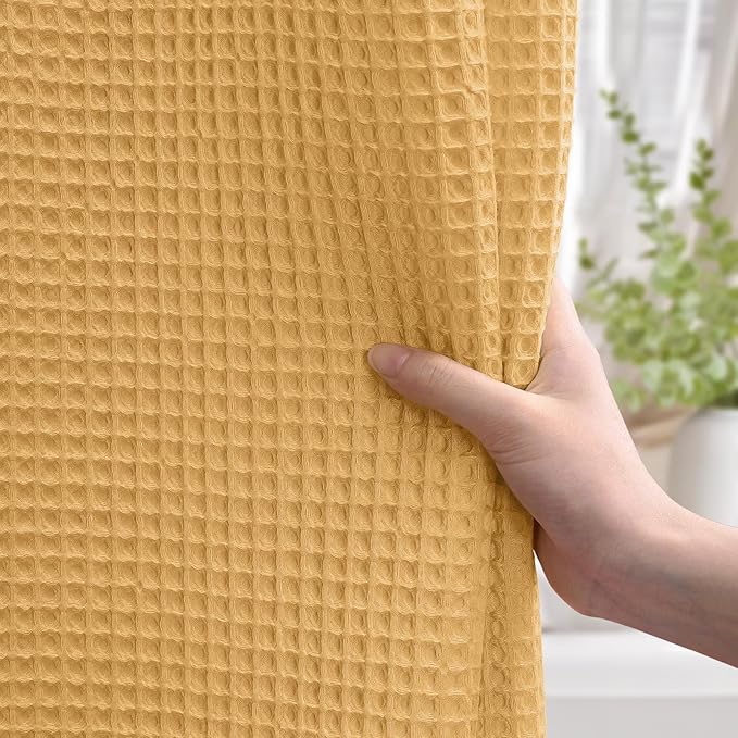 Waffle Weave Shower Curtain - Gold Cotton Fabric Texture Heavyweight Shower Curtains for Bathroom,Washable,72Wx72L