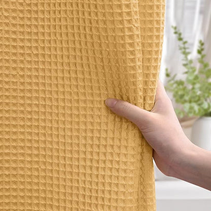 Waffle Weave Shower Curtain - Gold Cotton Fabric Texture Heavyweight Shower Curtains for Bathroom,Washable,72Wx72L