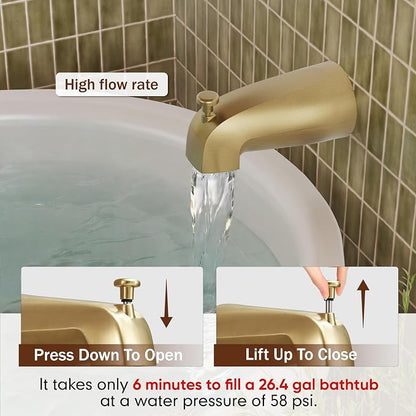 Tub Shower Faucet, Gold Shower Faucet Set with 6" Shower Head | All-Metal Bathroom Rainfall Showerhead and Bathtub Spout, Single-Handle Wall Mounted Tub Shower-Trim Kit Included Valve