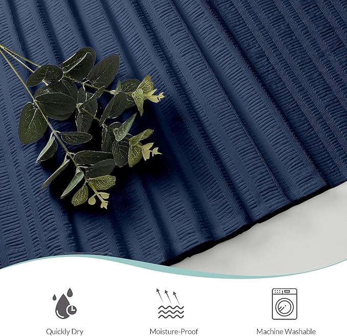 Aiyufeng Moga Navy Blue Fabric Shower Curtains for Bathroom - Blue Hotel Spa Polyester Cloth Bath Curtain with 12 Holes, 72x72, Machine Washable, Navy Blue