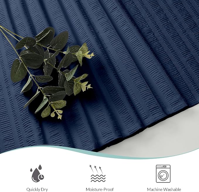 Aiyufeng Moga Extra Long Navy Blue Shower Curtain 96 Inch Long, Embossed Texture Fabric Bathroom Shower Curtain, Large Hotel Bath Curtain with 12 Holes, 72Wx96H, Dark Blue