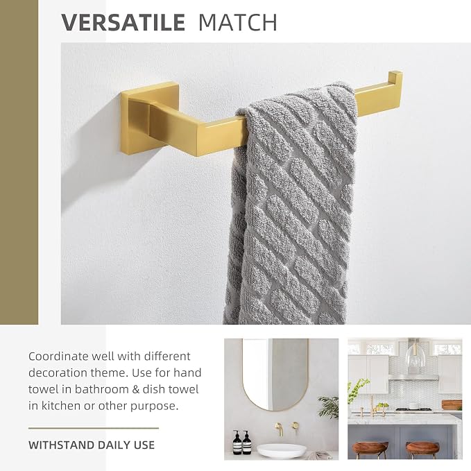 Angle Simple Towel Holder Brushed Dark Gold, Bathroom Towel Rack 10.24-Inch | Deep Gold Tone, SUS304 Stainless Steel, Open Arm Dishcloth Washcloth Hanger Bar for Kitchen Shower Vanity Sink