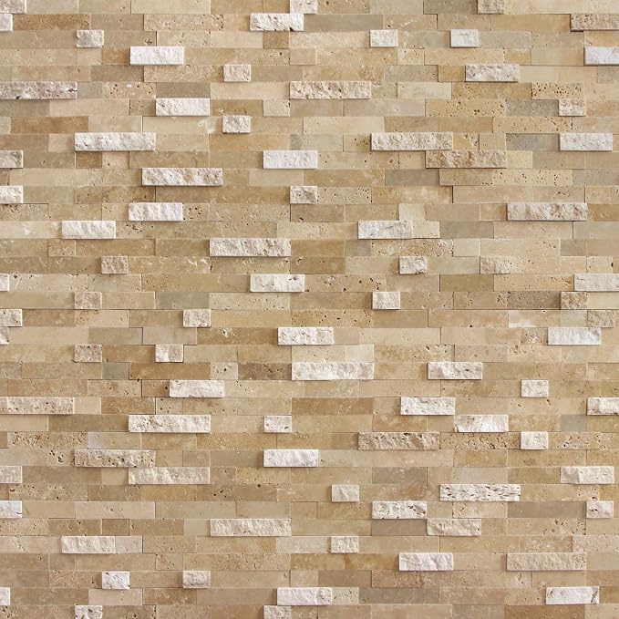 SUNWINGS 5-Sheet Peel and Stick Mosaic Natural 3D Stone Self Adhesive Marble Tiles, 11.5" x 10.7" Stick on Backsplash for Kitchen Bathroom Fireplace Vanity, Beige