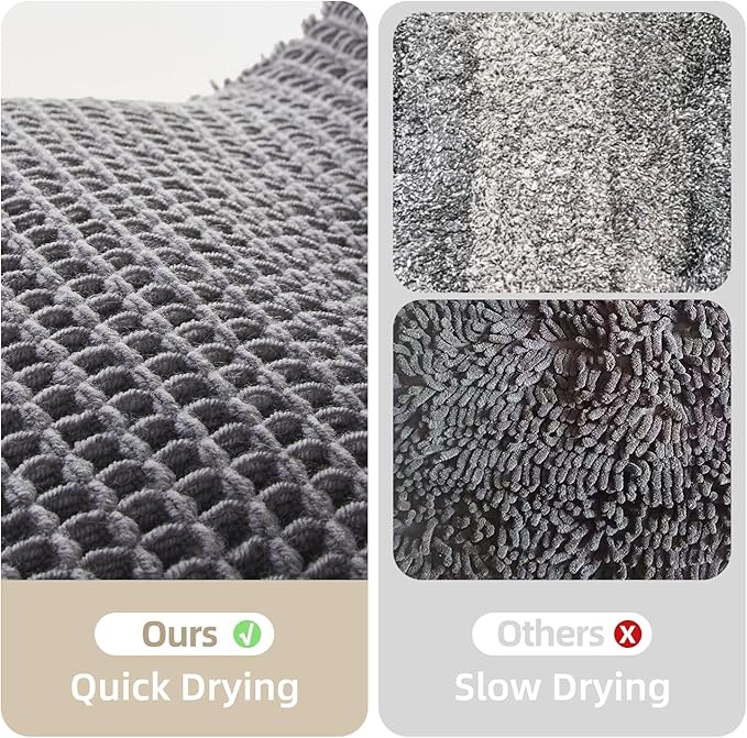TYUU Waffle Bath Mat, Boho Bathroom Rugs Non Slip, 36x24 Grey | Super Absorbent Quick Dry Bath Rug, Non-Slip Backing, Soft Waffle Washable Farmhouse Bathroom Mats, Tub, Shower & Home Decor