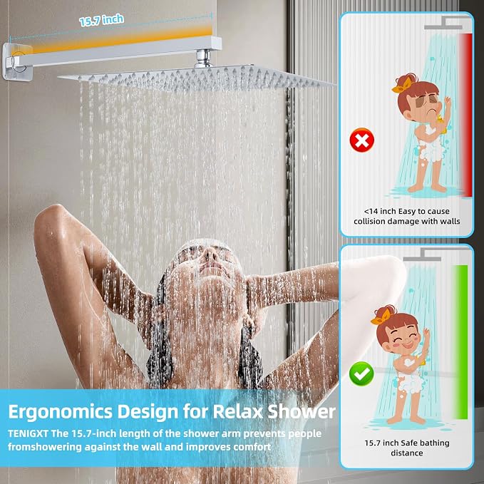 Bathroom Shower Faucet Set，12 Inch Rain Shower Head with Handheld Spray，Brass Shower Valve Trim Kit，Wall Mounted Square Rain Shower System (Chrome)