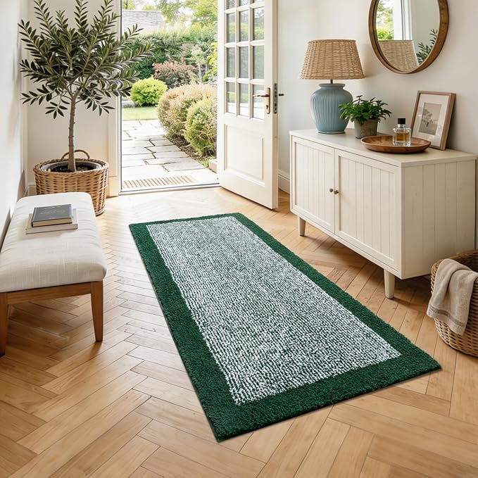 48x24 Long Bathroom Rugs Non Slip Washable,Large Bath Rugs for Bathroom Floor Tub,Soft Absorbent Quick Dry Bath Mats for Shower, Bathtub, Home Decor, Dark Green