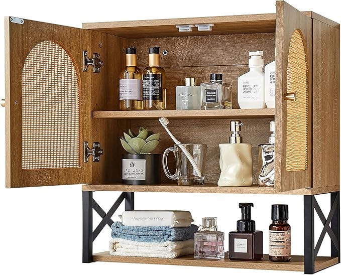 VEVOR Bathroom Wall Cabinet, 23" W x 24" H with 2 Doors and Adjustable Shelf, Over The Toilet Storage Medicine Cabinet Wall Mounted, Hanging Organizer with Shelves & Open Partition