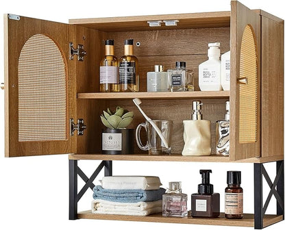 VEVOR Bathroom Wall Cabinet, 23" W x 24" H with 2 Doors and Adjustable Shelf, Over The Toilet Storage Medicine Cabinet Wall Mounted, Hanging Organizer with Shelves & Open Partition