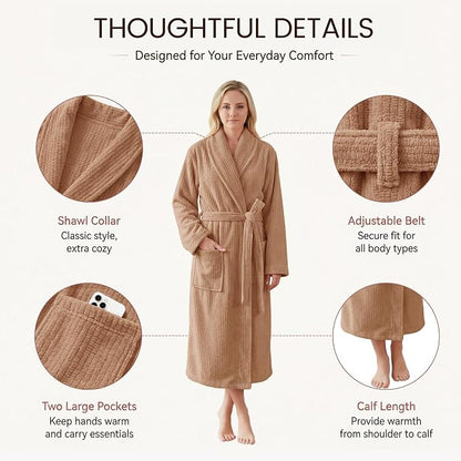 PJGGZ Women's Shawl Collar Bathrobe, Soft Long Towel Robes for Women - Super Absorbent Quick Dry yet Warm