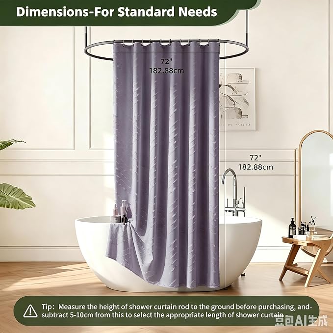 Siiluminisoy Boho Shower Curtain Woven Fabric Purple Cute Shower Curtain Modern Farmhouse Textured Tufted Chevron Striped Minimalist 72 x 72 Bathroom Shower Curtain Set with Hooks