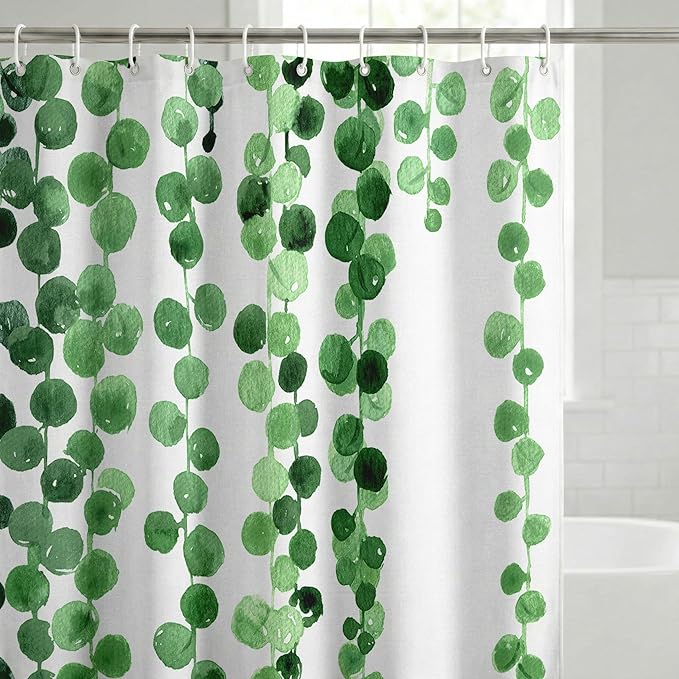 Americanflat 71x74 Botanical Shower Curtain - Water-Resistant Long Shower Curtain with Durable Metal Grommets and 12 Hooks - 100% Polyester - White and Green Bathroom Curtains