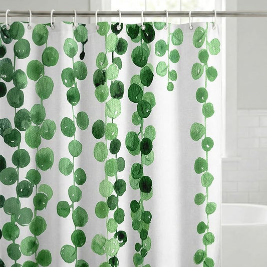 Americanflat 71x74 Botanical Shower Curtain - Water-Resistant Long Shower Curtain with Durable Metal Grommets and 12 Hooks - 100% Polyester - White and Green Bathroom Curtains