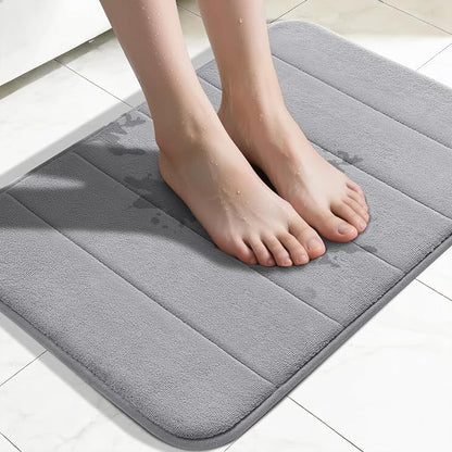 Yimobra Memory Foam Bath Mat 31.5x20, 5X Softer and Absorbent Bathroom Rug | Quick Dry Bath Rug, Non Slip Backing And Machine Washable Floor Carpet for Tub Shower, Home Decor Accessories, Grey
