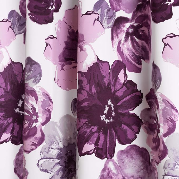 Lush Decor Leah Light Filtering Window Curtain Panels, Pair, 52" W x 95" L, Purple & Gray - Floral Drapes for Bedroom - Purple Curtains -Farmhouse Decor
