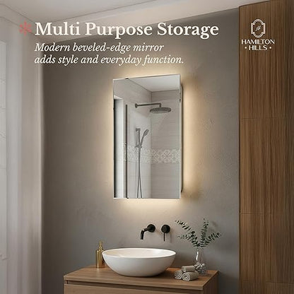 Hamilton Hills 16x26 Inch White Recessed Bathroom Medicine Cabinet with Mirror - Beveled Bathroom Cabinet Organizer with Shelves - Farmhouse Wall Mounted Hanging Medicine Mirror Unit