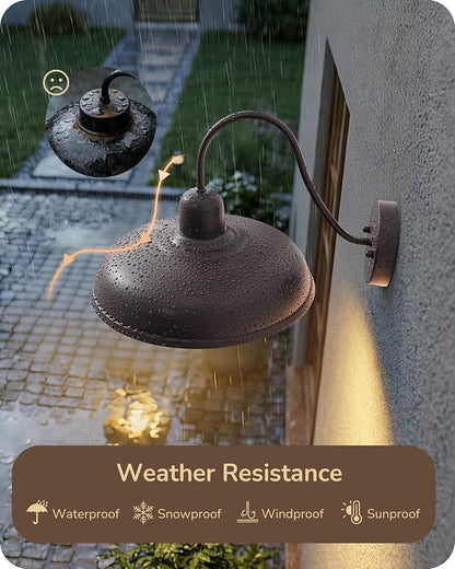 EDISHINE 12" Farmhouse Gooseneck Barn Light, 2 Pack Outdoor Wall Light | Brown, E26 Socket, Hardwired, Wall Mount Lantern for Porch, Entryway, Garage, Garden, Patio
