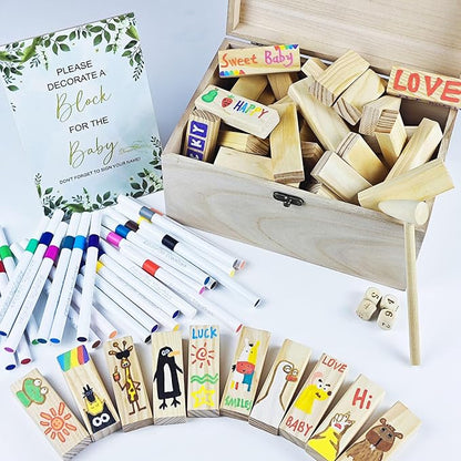 101pcs Fun Baby Shower Games Sign Kit, Baby Blocks for Baby Shower, 2 ways | Blank Wooden Strips, Games for Guest, Funniest Games Ever, Suitable for Boy and Girls, Fun Activities and Ideas