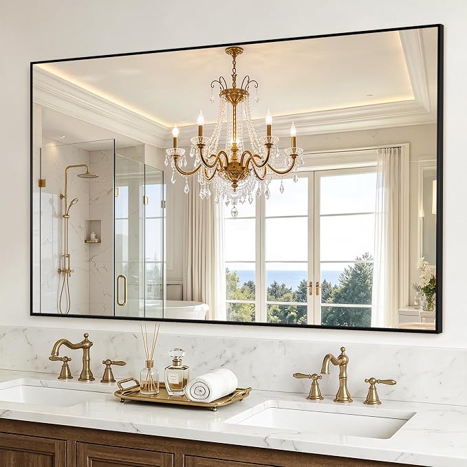 Bathroom Vanity Mirror for Over Sink, 60x36 Inch Matte Black Mirror | Shatterproof Tempered Glass, Anti-Rust Metal Frame, Rectangle Wall Mirrors for Bedroom, Living Room & Entryway