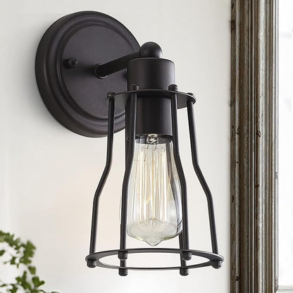 JONATHAN Y 5.13" Oil Rubbed Bronze Modern Industrial Metal Vanity Light, Bathroom Sconce for Mirror, Reversible 1-Light Wall Lamp with Metal Cage Shade for Hallway, LED Bulb Included (JYL7419A)