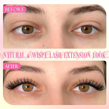 Lash Clusters Kit Wispy Cluster Eyelash Extensions Kit Natural Lash Extension Kit Natural Look Eyelash Clusters Wispy False Eyelashes with Lash Bond and Seal, Tweezers